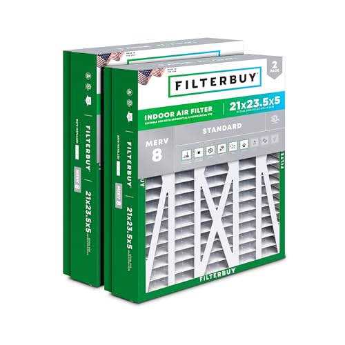Filterbuy 21x23.5x5 Air Filter MERV 8 Dust Defense (2-Pack), Pleated HVAC AC Furnace Air Filters Replacement for Trane Perfect Fit & American Standard (Actual Size: 20.00 x 23.09 x 4.97 Inches)