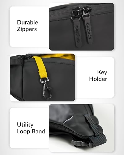 Image of Destinio Waist Bag for Man Woman - Water Repellent Fabric, Waterproof Zippers & Back Pocket - Large Travel Waist Pouch, Fanny Pack, Belt & Hip Bag for Hiking - Black