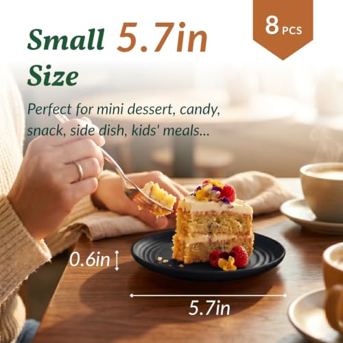 Image of Homienly Black Small Plates | 5.7 inch Unbreakable Melamine Appetizer & Dessert Plates, Chic Wheat Straw Salad Plates | For Sushi, Cocktails, Bread & Side Dishes -Set of 8, Black