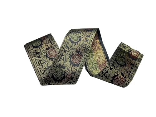 Image of Brocade Ethnic Work 9 Meter Laces and Borders Material for Dresses, Sarees, Lehenga, Suits, Blouses, Dupatta, chunri and Crafts (Black)
