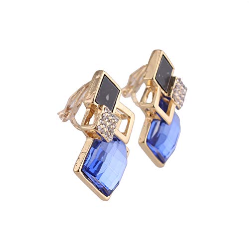 Grace Jun Luxury Fashion Big Crystal Square Clip On Earrings And Drop Pierced Earrings For Women (594 Blue Clip On) #TOP1
