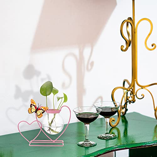Terrário de plantas de vidro com suporte de coração de vidro hidropônico vaso de flores, suporte par