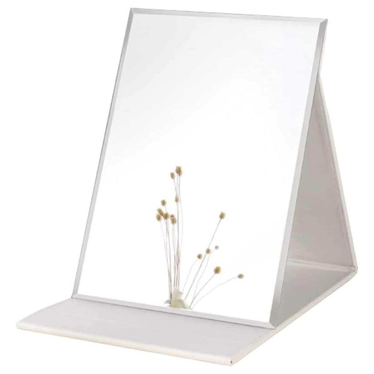 PLUZNIQ Portable Folding Vanity Makeup Mirror, Slim Pu Leather Folding Makeup Tabletop Travel Cosmetic Mirror With Standing (White), Framed, Rectangular-image-36