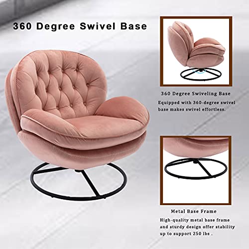 Baysitone Velvet Swivel Accent Chair With Ottoman Set, Modern Lounge Chair With Footrest, Comfy Armchair With 360 Degree Swiveling For Living Room, Bedroom, Reading Room, Home Office (Pink) #TOP3