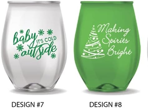 Pen Kit Mall PKM - Stemless Wine Glasses - Set of 12 - NOVELTY FUNNY SAYINGS - CAMPING -CHRISTMAS - NEW YEARS HALLOWEEN (Not Glass) (CHRISTMAS THEMED) - Image 3