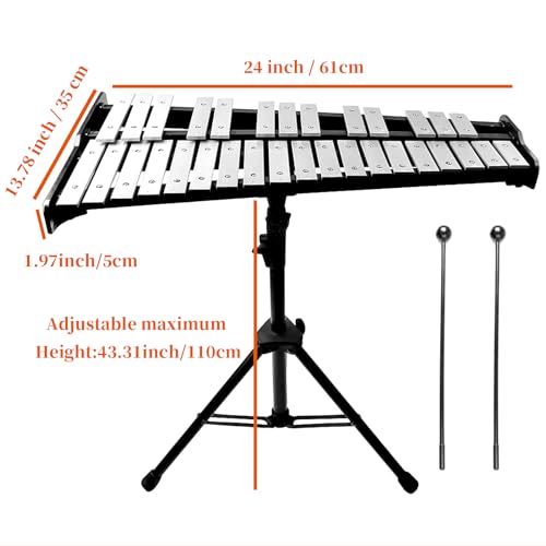 Image of 32 Note Glockenspiel Xylophone Bell Kit, Percussion Instruments for Music Teaching with Adjustable Stand, Mallets and Carrying Bag, Professional Xylophone Bell for Adults & Students(black)