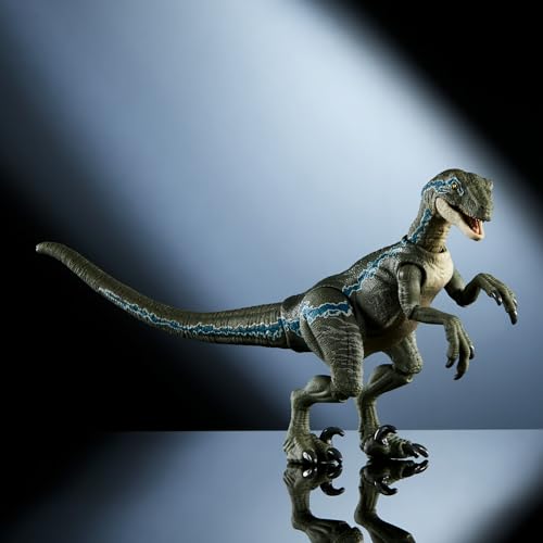 Image of Mattel Jurassic World Hammond Collection Dinosaur Action Figure, Velociraptor 'Blue' Dino Toy with Articulation