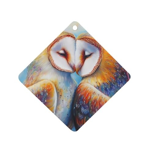 Owls Couple Car Air Freshener Hanging Aromatherapy Tablets for Car Accessories Rhombus