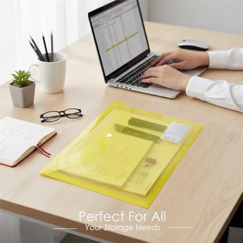 Image of Shuban Document File Folders with Snap Button Closure, Waterproof Plastic Envelope Pouches for Letter /A4 Size Paper, Assorted Transparent Colors (Style-3-Plain Transparent Folder-4Pcs-Mix Color)
