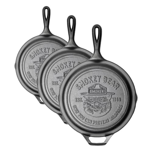 Lodge Pre-Seasoned Cast Iron Skillet, Smokey Bear, 10.25 Inch (Pack of 3)
