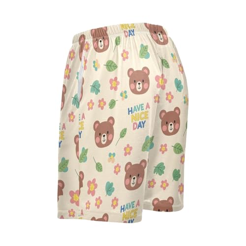 Bear Leaves Beige Pajama Shorts for Men Lounge Pants Sleep Lounge Pant Mens Casual Pajama Shorts with Pockets, S-XXL3