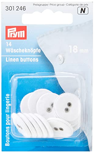 Prym - Weiß (18mm) Leinen Wäscherei Tasten - 14 Stück