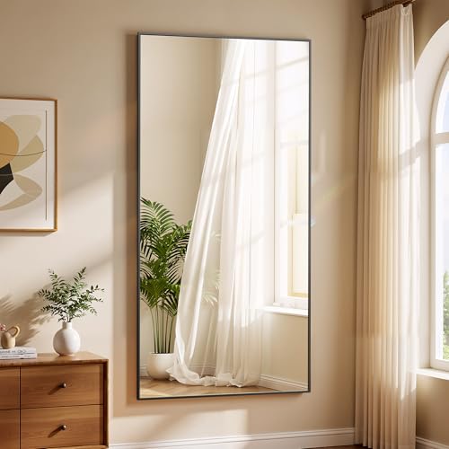 Image of BEAUTYPEAK 80 inchx40 inch Rectangle Full Body Floor Mirrors, Full Length Mirror Hanging or Leaning, Aluminum Alloy Frame Wall Mirror for Bedroom, Dressing Room, Black
