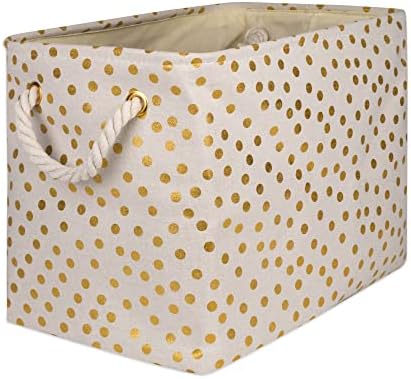 DII Polyester Storage Bin, Gold Metallic Collection Collapsible with Handles, Medium, Natural Off-White