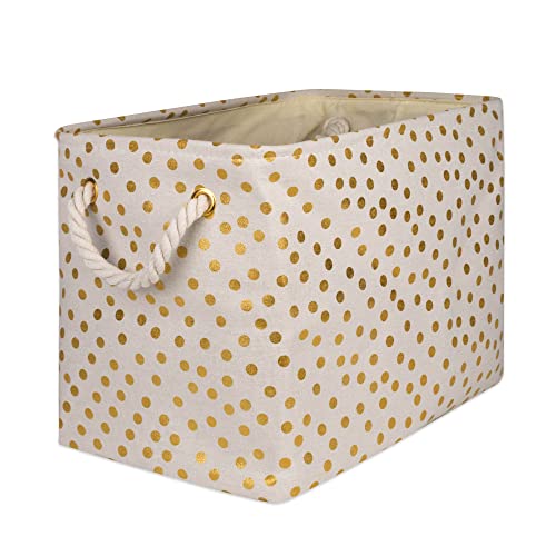 Dii Polyester Storage Bin, Gold Metallic Collection Collapsible With Handles, Medium, Natural Off-White #TOP4