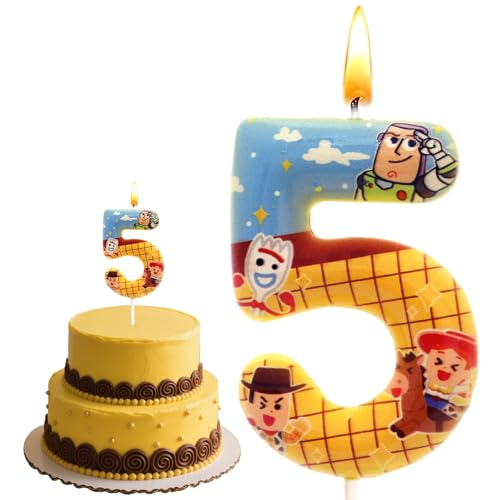 Story Cumpleaños 5 Año, Buzz Velas Cumpleaños, Vela Infantil 3D, Dibujos Animados Pastel Decoracion, Adecuada Para Niños y Niñas