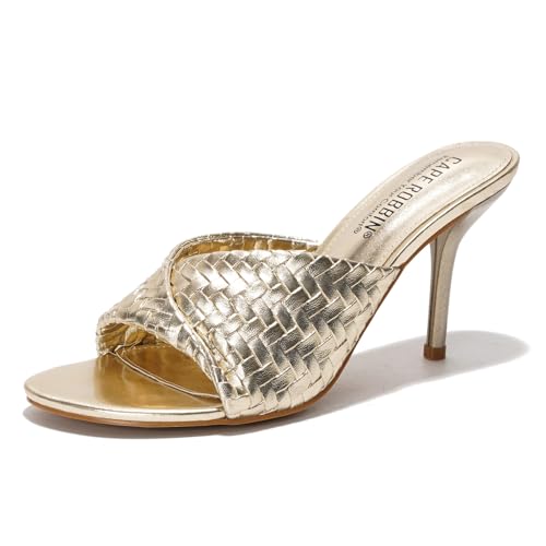 Cape Robbin Women's Braided Strap Heeled Sandals - Dressy Slip On Mules with Stiletto Heel, Comfortable Summer Dress Shoes 2025 (Cristin)