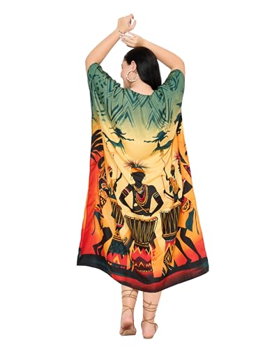 Image of Gypsie Blu Women Plus Size Kaftan Dress Beach Cover Up Maxi Dresses for Women, V-Neck Kimono Sleeve 1X-3X