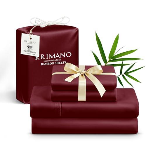 Image of King Size Sheet Set, Viscose Bamboo Sheets for Bed Set 4pcs, 100% Viscose Derived from Bamboo, Hotel Luxury Silky & Cooling for Hot Sleepers, Deep Pocket Up to 17 inch, Burgundy