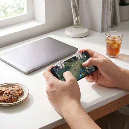 KOMBIUDA Gâchettes de Téléphone Jeu Design Léger Portable, Contrôleur de Tir en Abs et Caoutchouc, Paire Argentée pour Jeux Mobiles de Tir – vue 6