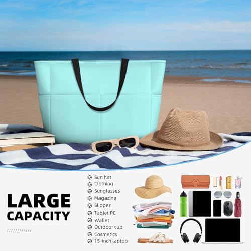 Large Beach Bags Water-resistant Sandproof - light-aqua Cute Beach Tote Bags for Women with Zipper4