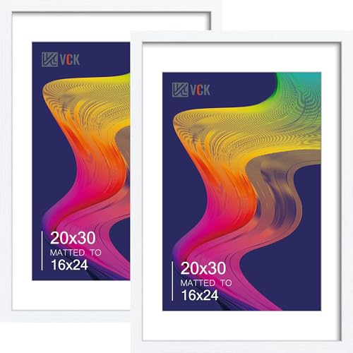Image of VCK 20x30 Frame 2 Pack, White Wood, 16x24 Mat, for Poster, Artwork