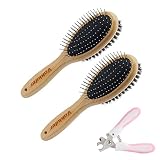 Vokiuler Dog Brush Cat Brush, Double Sided Bristle and Pin Pet Brush for Dog Grooming, Real Boar Bri