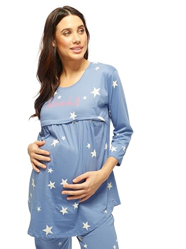 Image of LOTIK Women's Cotton Star Print Maternity & Feeding Night Suit Set