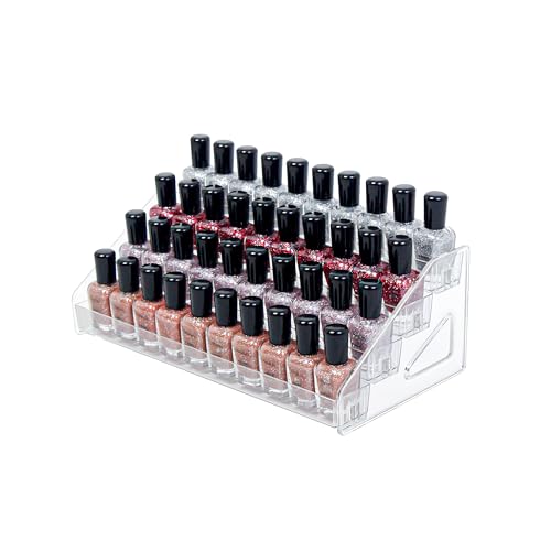 DTXIAQIAO 4-Tier Clear Acrylic Nail Polish Storage Holds 32-64 Bottles Multi-Purpose Nail Polish Rack Sunglasses Essential Oils and Cosmetics