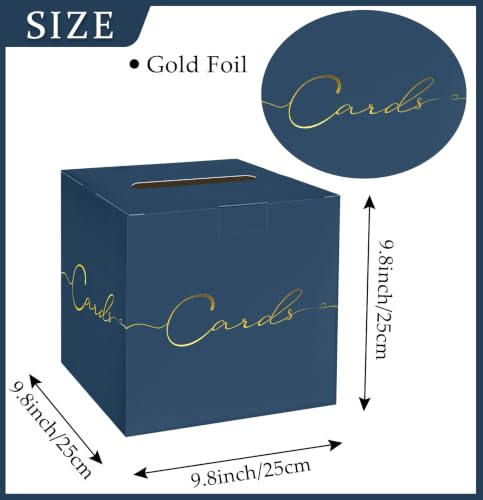 Image of HEIPINIUYE Navy Blue Wedding Card Box with Gold Foil 9.8 inch x 9.8 inch Navy Large Gift Card Box for Party Wedding Reception Graduation Birthday Baby Shower Cardboard Raffle Envelope Box with Slot