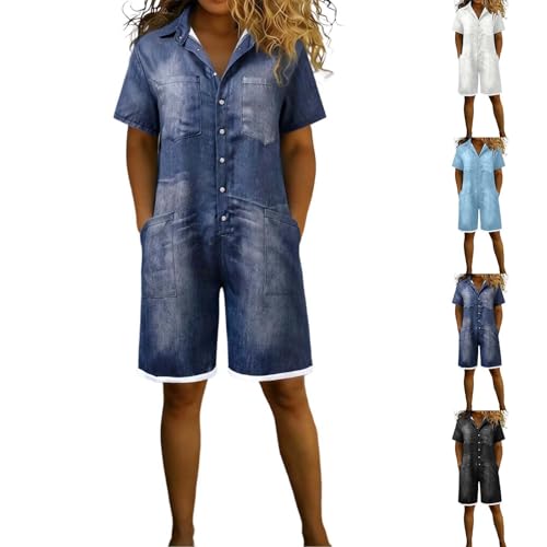 Peto para mujer tipo mono corto de mezclilla estilo mameluco casual 2