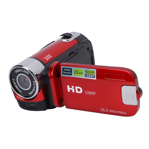 Video Camera Camcorder, 16MP 1080P Vlogging Camera, 16X Digital Zoom Video Camera with 2.4 Inch Color Screen, Anti Shake, Loop Video Recording (Red)