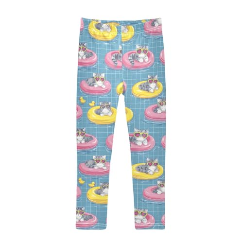 Swimming Cat and Duck Print Girls Leggings Soft Stretch Workout Yoga Dance Pants for Kids Casual Tights
