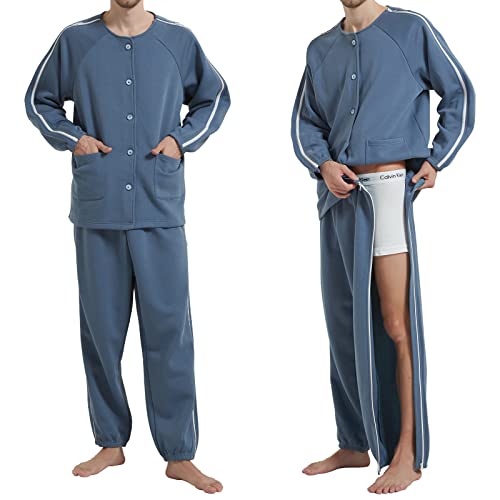 Yosiniso Bedridden Patient Clothing, Fleece Lining Double Slider Zipper Cotton Disability Clothing For Post Surgery Elderly Fracture Hospital Gowns For Men #TOP26