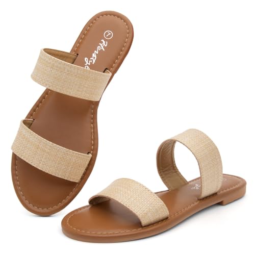Image of Herstyle Flat Sandals for Women, Double Strap Slide Sandals, Open Toe Slip On, Comfortable Cushioned Footbed Casual Summer Shoes for Daily Wear, Beach, Vacation, Clear Options