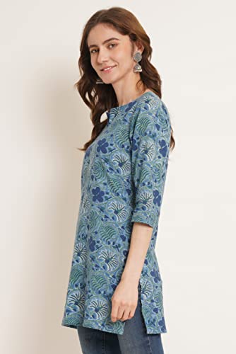 Image of Amazon Brand - Anarva Jaipuri Cotton Printed Short Kurti for Women