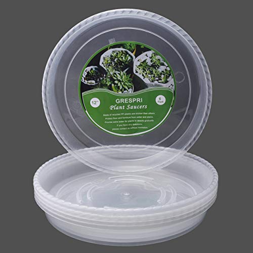 GRENSPRI 6 Packs Premium Clear Plant Saucers, 12 InchesThick Plastic Flower Pot Saucers