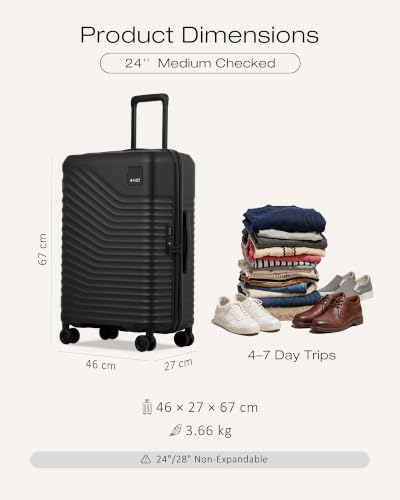 Image of Coolife Luggage, Lightweight PC Hardside Suitcase, Checked-Medium 24-Inch | Dual Spinner Wheels, TSA-Approved Lock, Upgraded PC Hardshell, Durable Travel Suitcase, Medium Checked Luggage