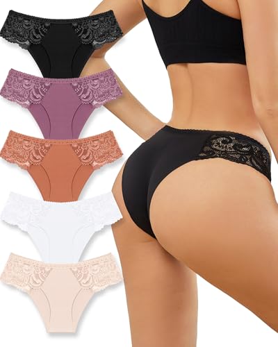 ROSYCORAL Sexy Underwear for Women Lace Silky Seamless No Show Undies Low Rise High cut Bikini...
