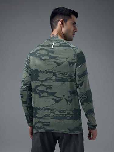 Image of TECHNOSPORT Men's Slim Fit All Over Print Jacquard Crew Neck Full Sleeve T-Shirt, Quick Dry Activewear Tee with UPF 50+ Sun Protection for Gym, Running, Sports & Everyday Wear