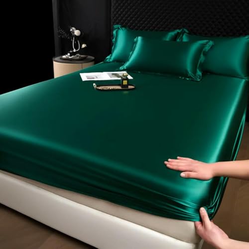 MEIFULLE 3 pcs High End Lyocell Fiber Silk Bed Sheet Set with Pillowcase Luxury Solid Color Silk Fitted Sheet Soft Smooth Satin Bed Linen