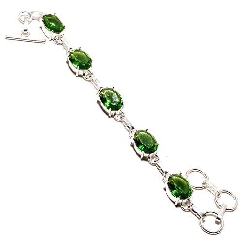 Bracelet péridot vert en argent 925 fait main, un bijou d'exception flexible de 23 cm