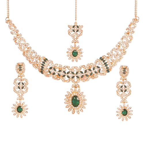 Touchstone Indian jewelry sets for women wedding gold kundan necklace traditional earrings tikka bollywood party style white green crystal rhinestone guest gift bridal costume prom dainty accessories