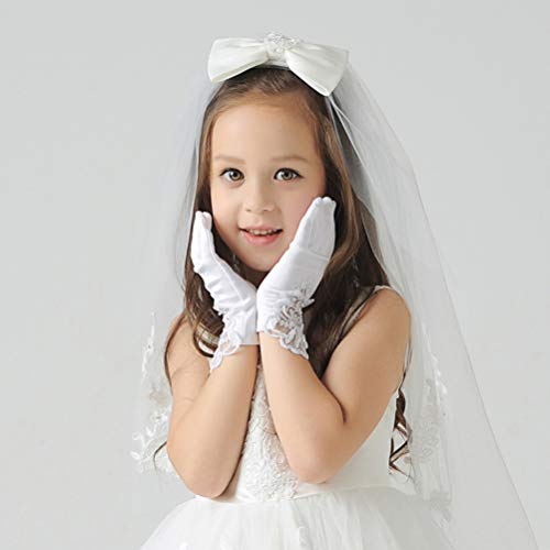 Flower Girl Gloves Lace Bead Short White Princess Gloves for Wedding3