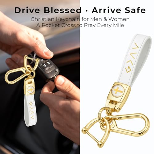Image of Christian Cross Leather Keychain for Men - Christian Gift for Dad Husband Son