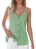 BLENCOT Tank Tops for Womens Summer Flowy Button Down V Neck Casual Sleeveless Trendy Shirts Spaghetti Strap Dressy Blouse Mint 2XL