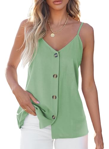 BLENCOT Tank Tops for Womens Summer Flowy Button Down V Neck Casual Sleeveless Trendy Shirts Spaghetti Strap Dressy Blouse Mint 2XL
