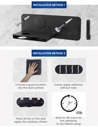 MidingChai Fönhalter Ohne Bohren, Föhnhalter Wand Ohne Bohren,Föhn Halterung Kompatibel mit Dyson Supersonic Wandhalterung, Fönhalter mit Zubehör Halterung für Badezimmer/Barbershop(Schwarz)