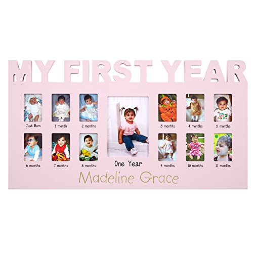 Let's Make Memories Personalized Baby's First 12 Months Photo Frame- New Parents- Newborn- Nursery - Pink