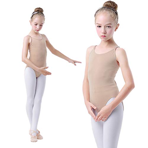 SINOPHANT Mädchen Gymnastikanzug mit verstellbaren Trägern, nahtlos, Unterwäsche für Tanz, Ballett, Gymnastik Gr. 46, nude